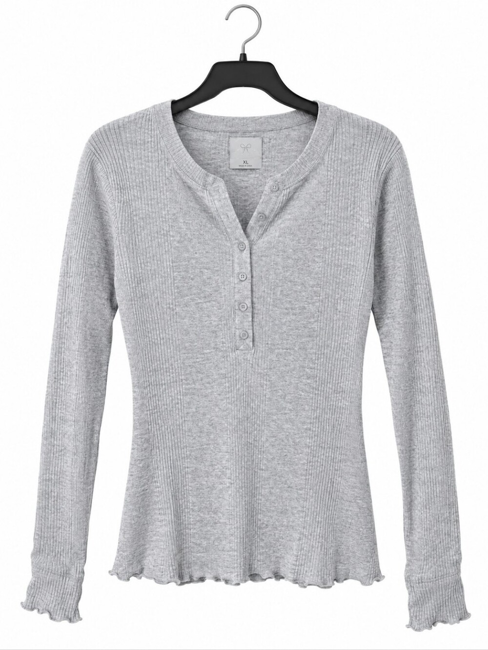 Aerie Classic Ribbed Henley Long-Sleeve Top - Light Gray